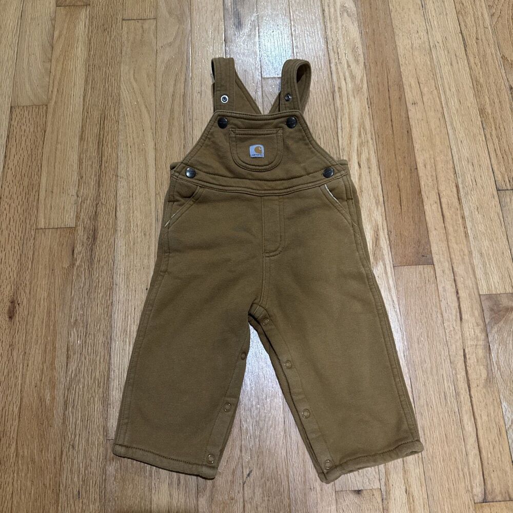 Carhartt Toddler Bib Overalls Kid 18M Brown cotton fleece lined Adjustable Strap